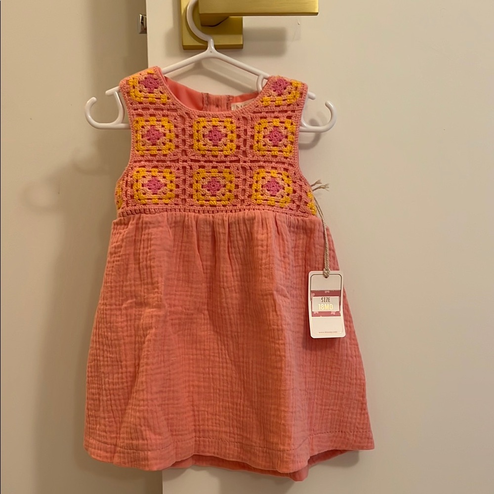Free with purchase Pink and Yellow Crochet linen Kids Dress